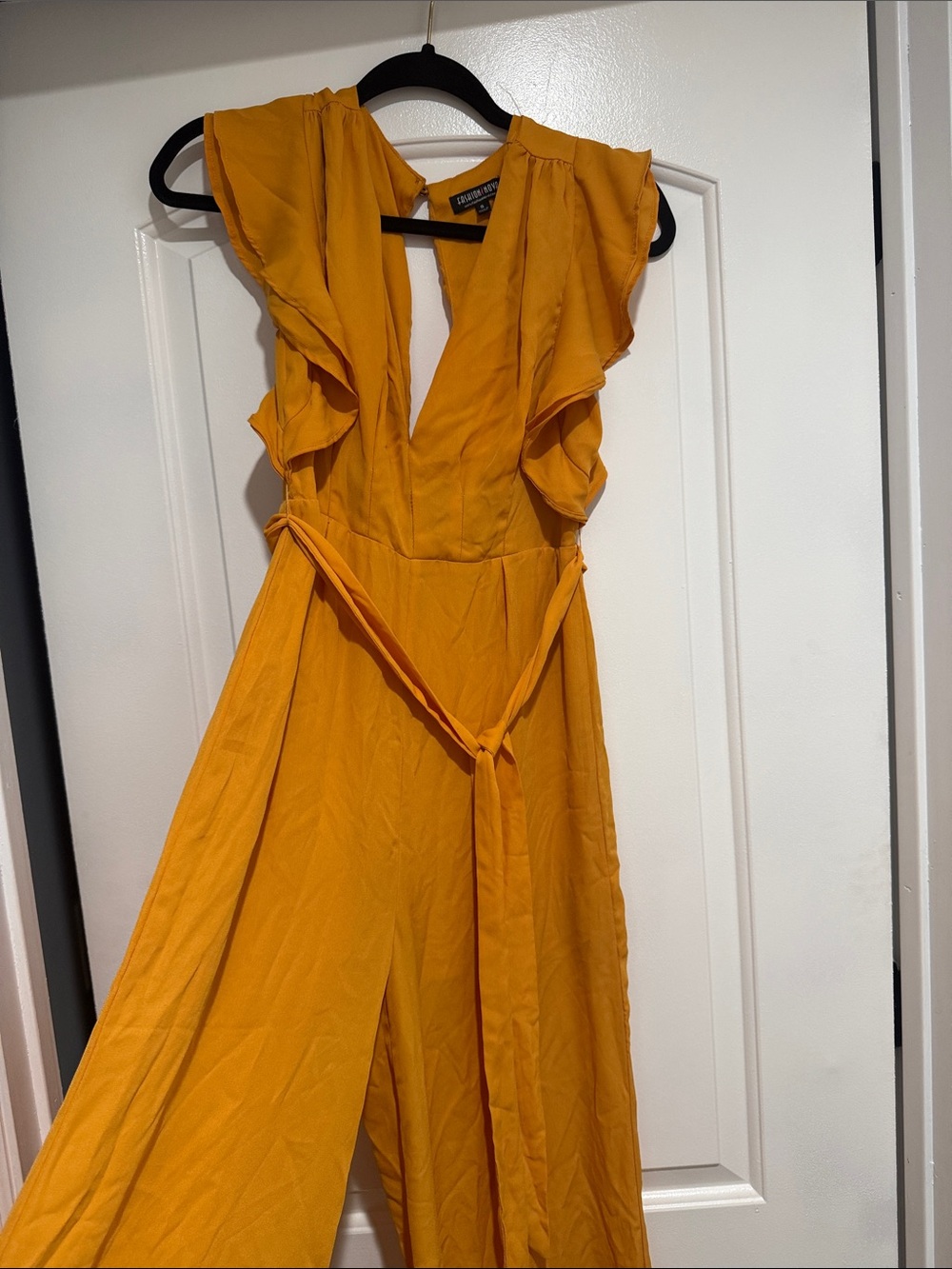 Fashion Nova Mustard Yellow Ruffle Jumpsuit
